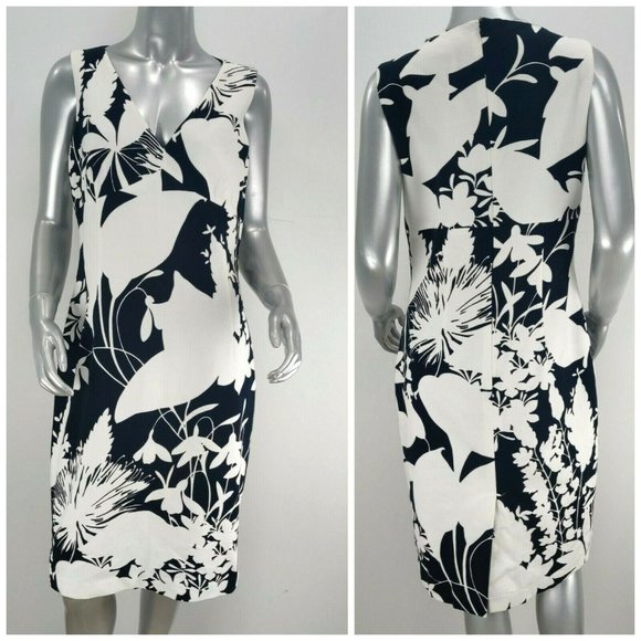 Michael Kors Collection Italy Size 10 Sheath Dress Lined Floral White Black - Picture 1 of 12